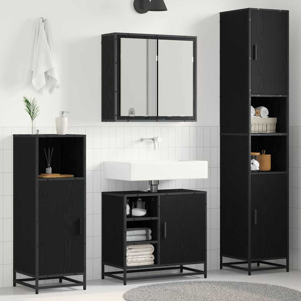 vidaXL Badezimmermöbel-Set 3 pcs Schwarz Eichen-Optik Holzwerkstoff