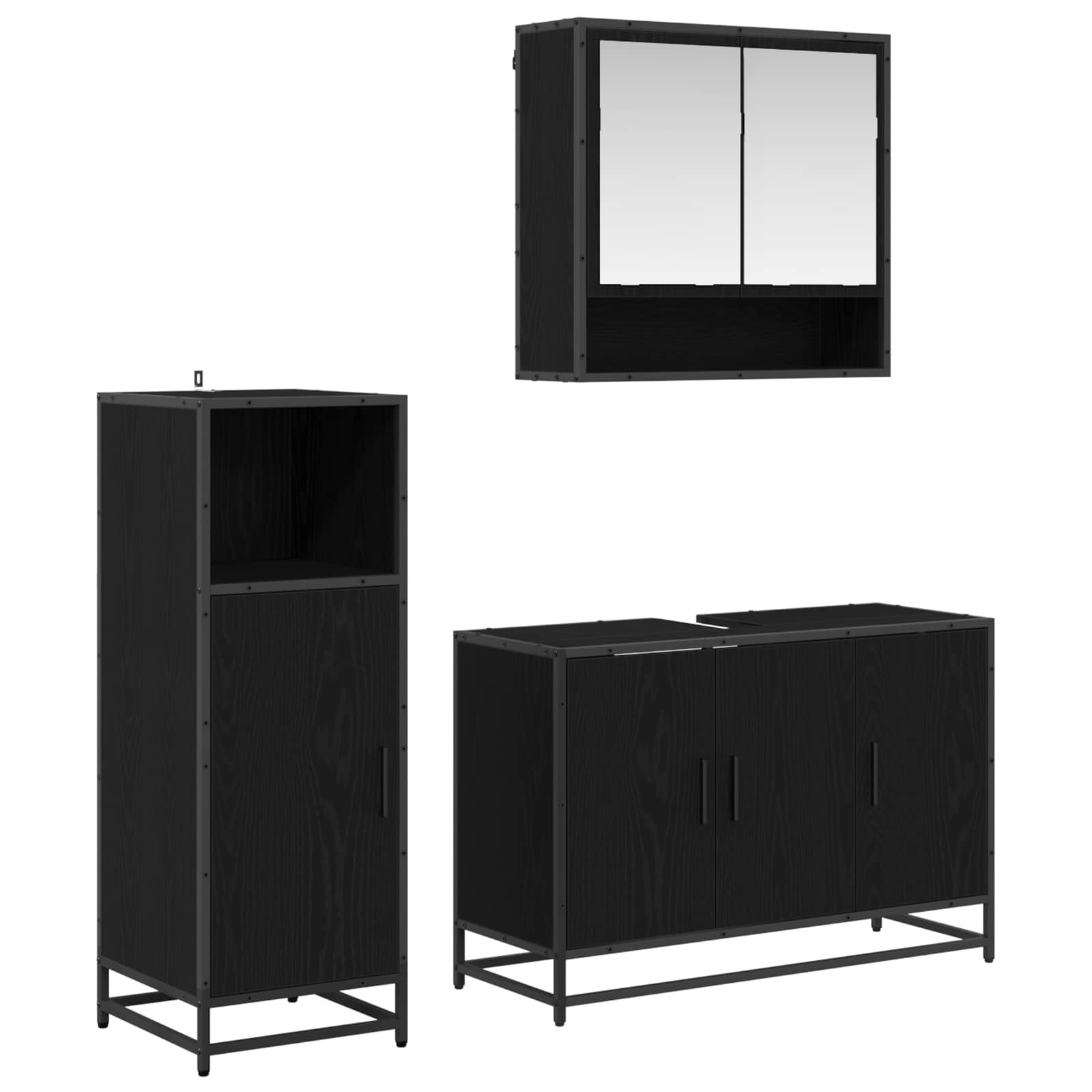 vidaXL Badezimmermöbel-Set 3 pcs Schwarz Eichen-Optik Holzwerkstoff