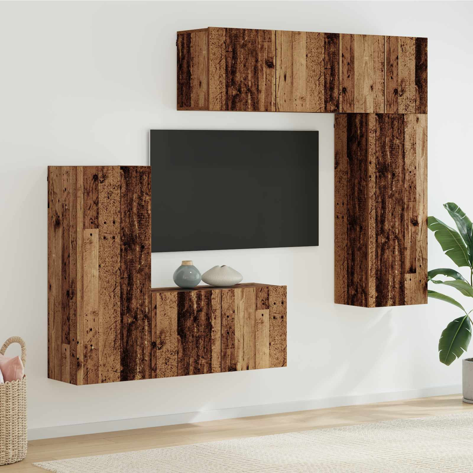 vidaXL TV-Wandmöbel Wandmontiert 5 pcs Altholz Holzwerkstoff