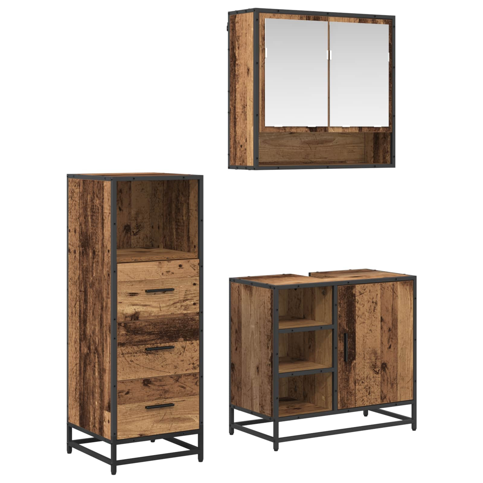 vidaXL Badezimmermöbel-Set mit Schubladen 3 pcs Altholz Holzwerkstoff