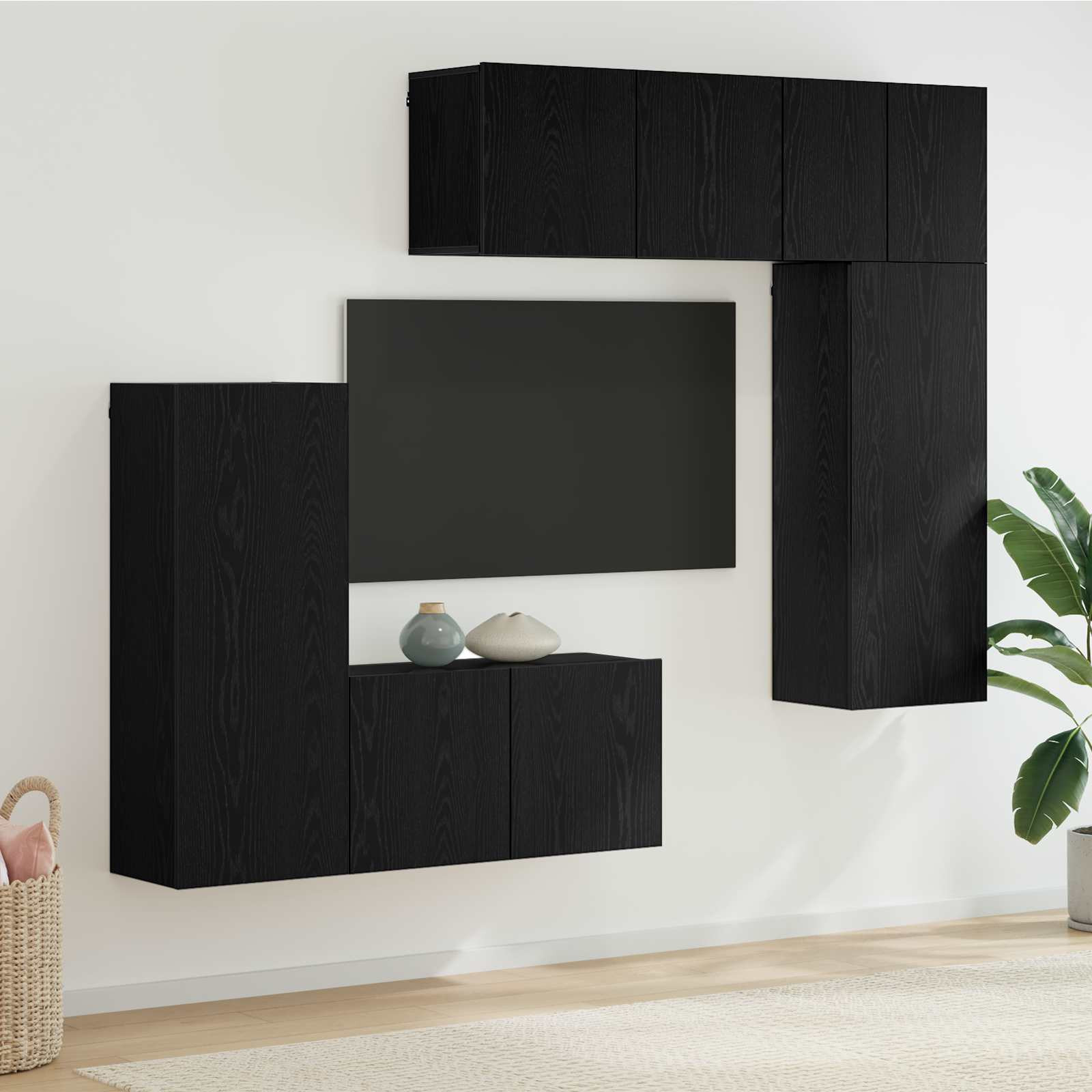 vidaXL TV-Wandmöbel 5 pcs Schwarz Eichen-Optik Holzwerkstoff
