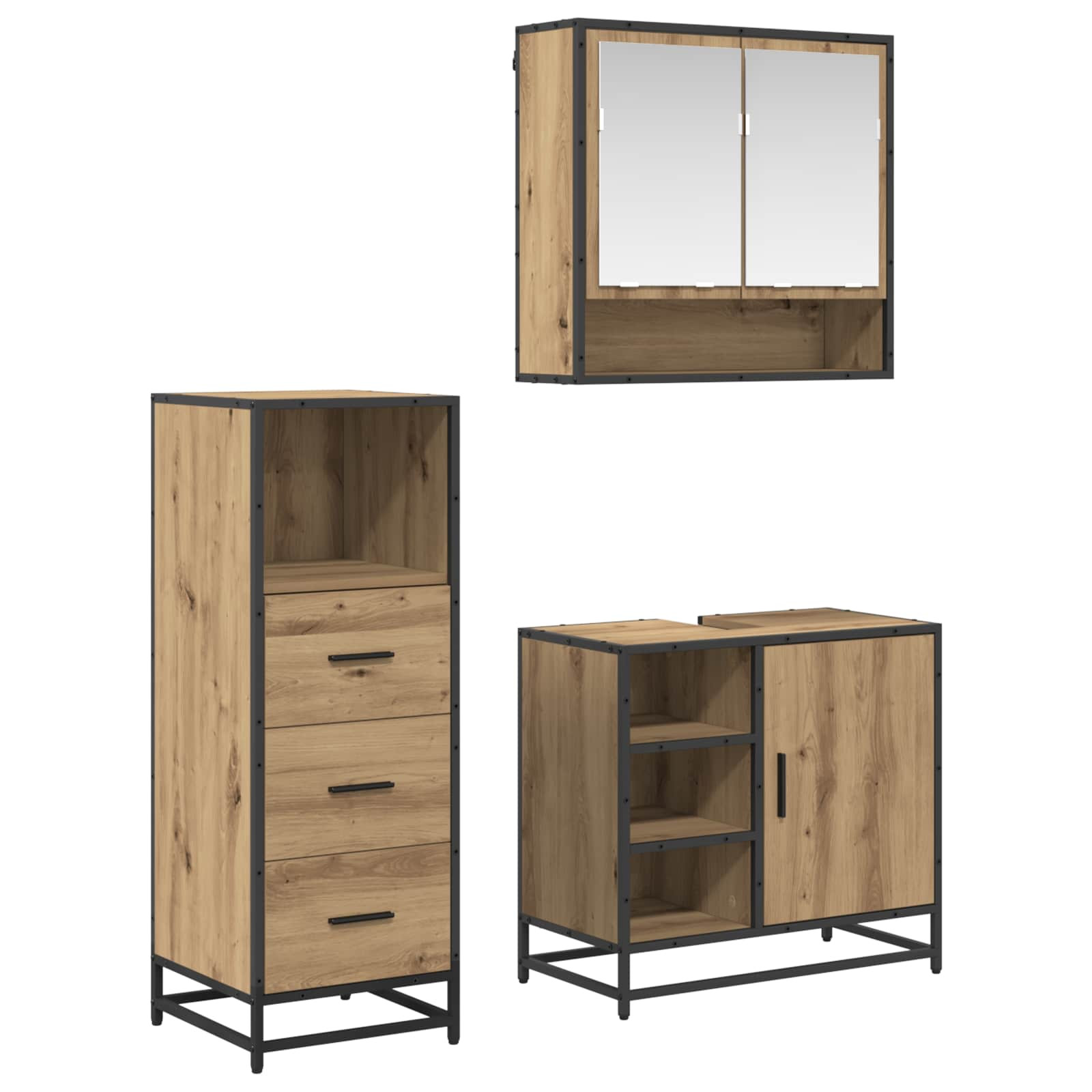 vidaXL Badezimmermöbel-Set 3 Stk. Artisan-Eiche 65 x 33 x 60 cm