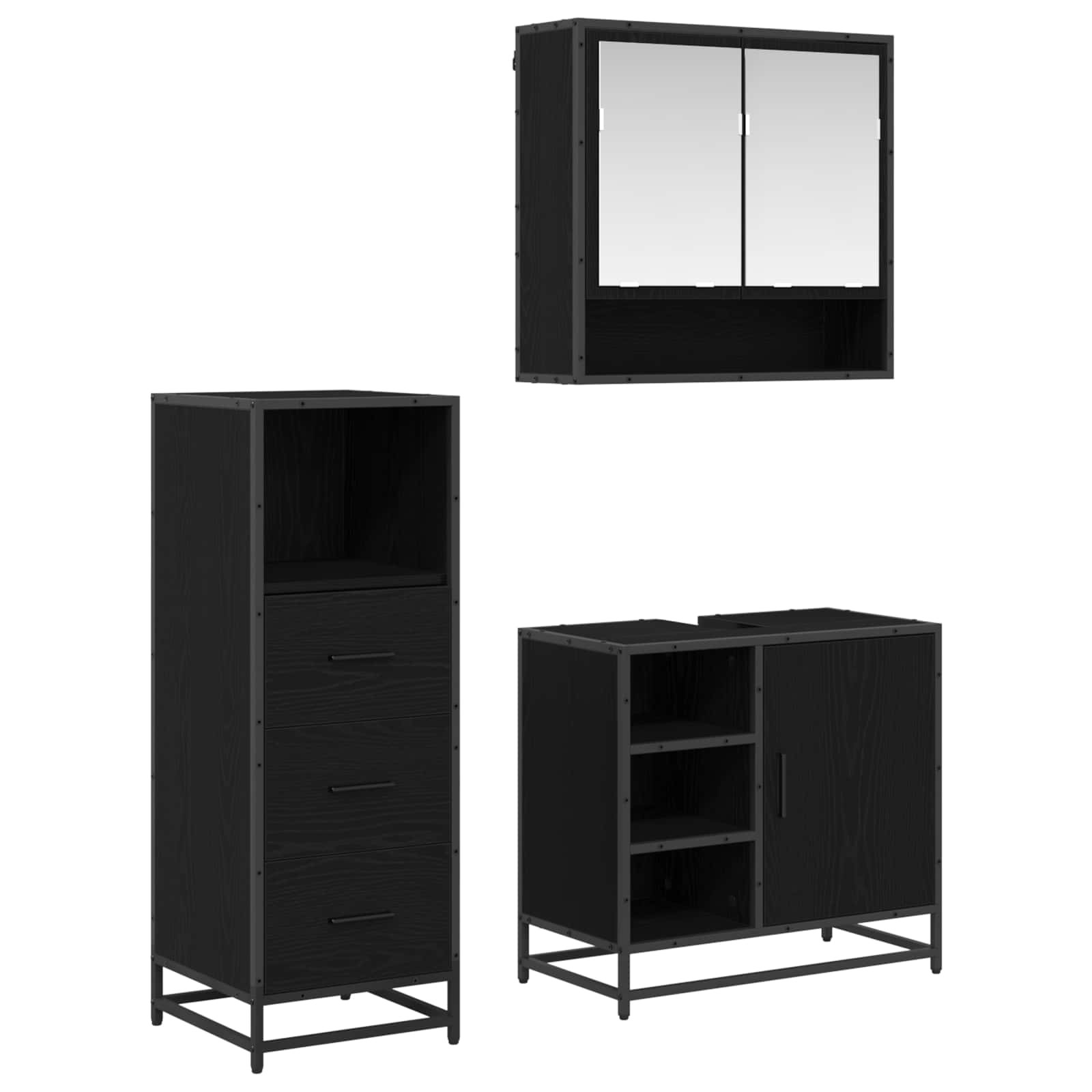 vidaXL Badezimmermöbel-Set 3 pcs Schwarz Eichen-Optik Holzwerkstoff