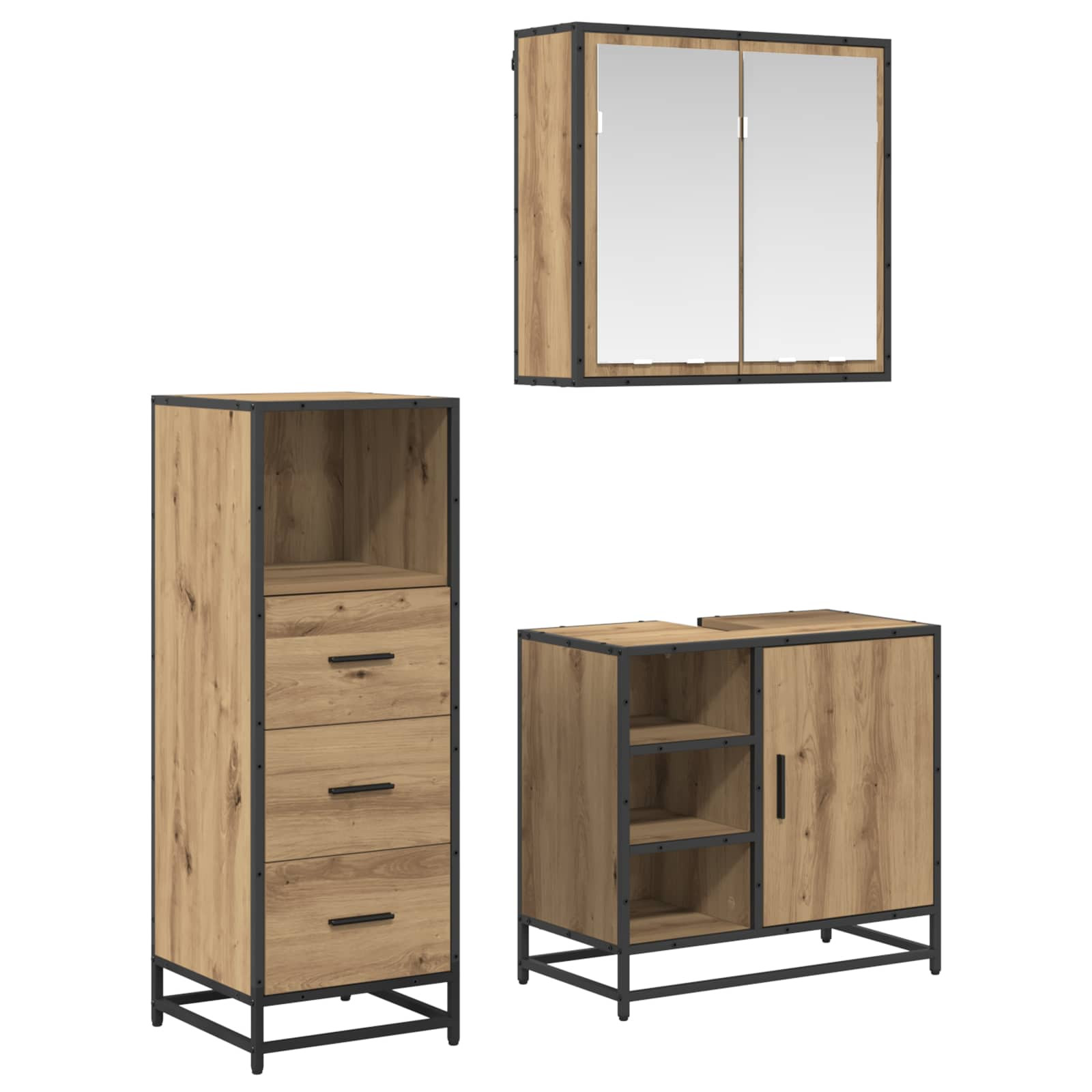 vidaXL Badezimmermöbel-Set 3 Stk. Artisan-Eiche 65 x 33 x 60 cm