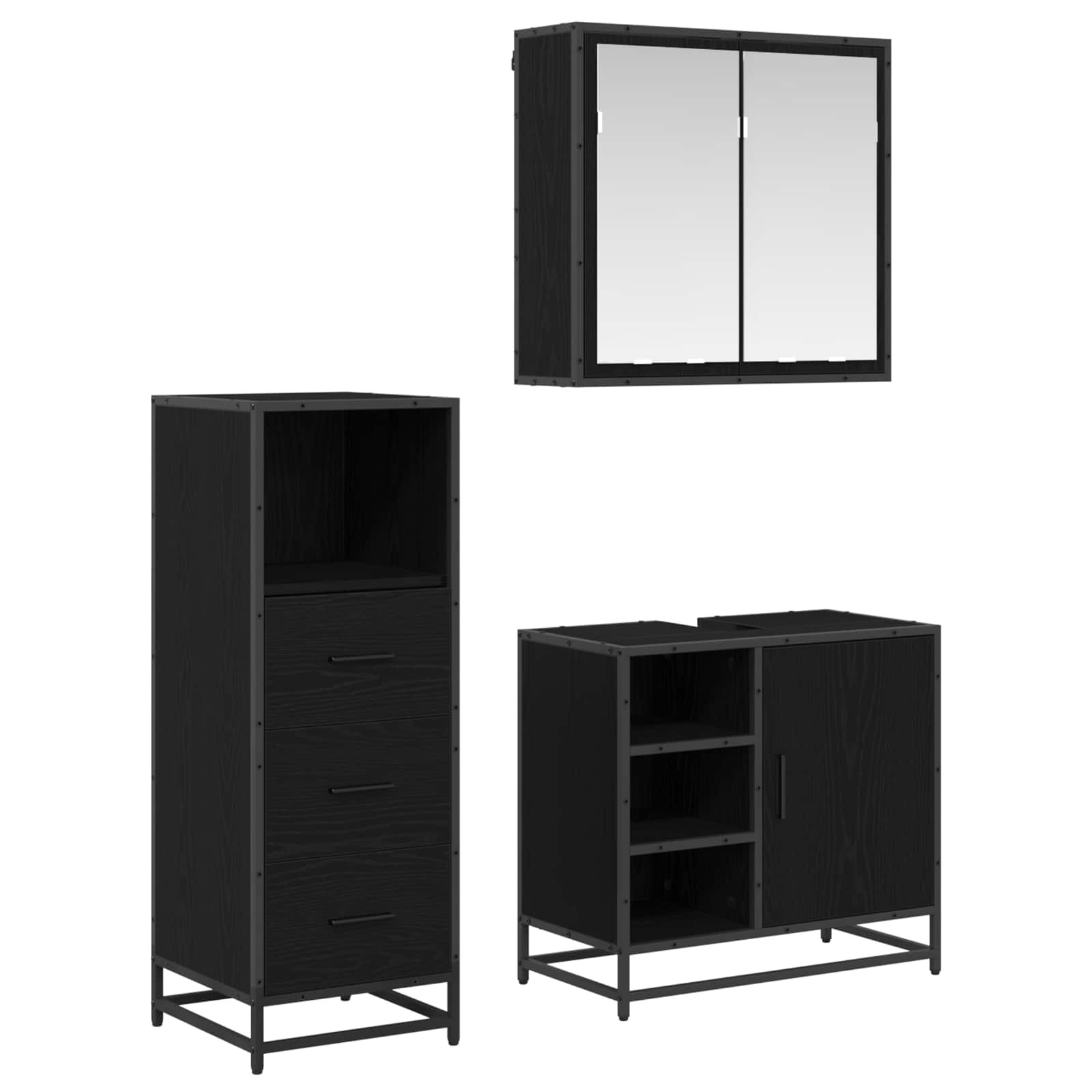 vidaXL Badezimmermöbel-Set 3 pcs Schwarz Eichen-Optik Holzwerkstoff