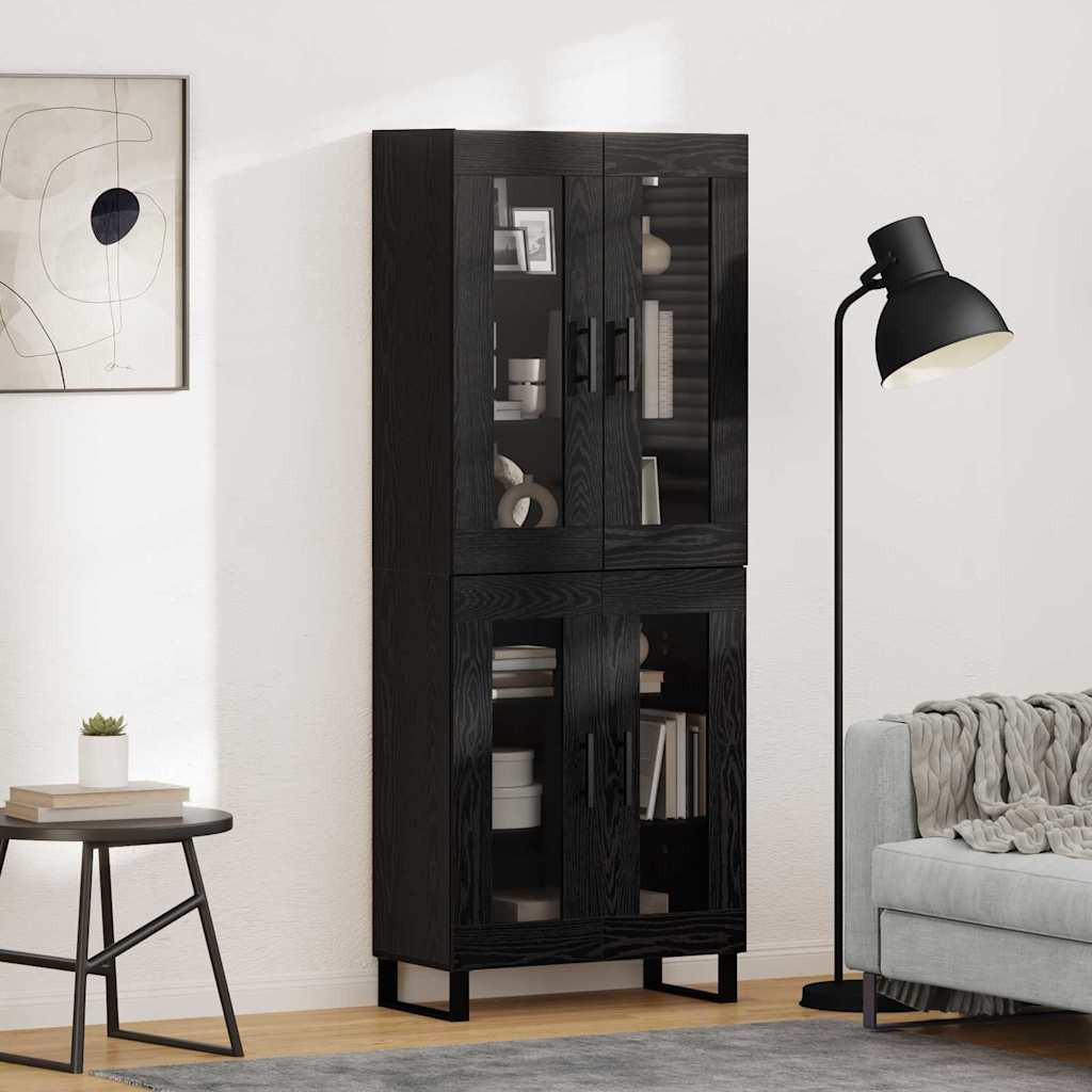 vidaXL Highboard 2 pcs Schwarz Eichen-Optik Engineered Wood und Glas