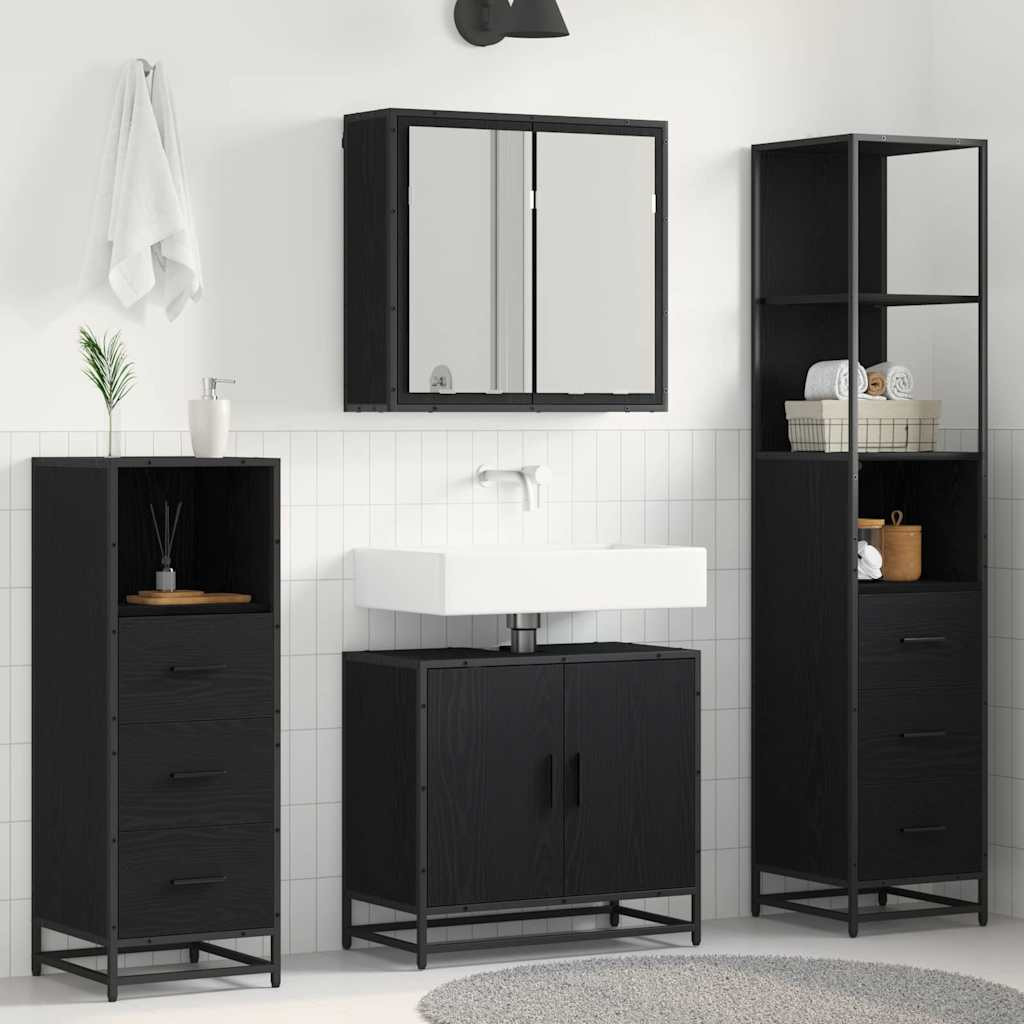 vidaXL Badezimmermöbel-Set 4 pcs Schwarz Eichen-Optik Holzwerkstoff