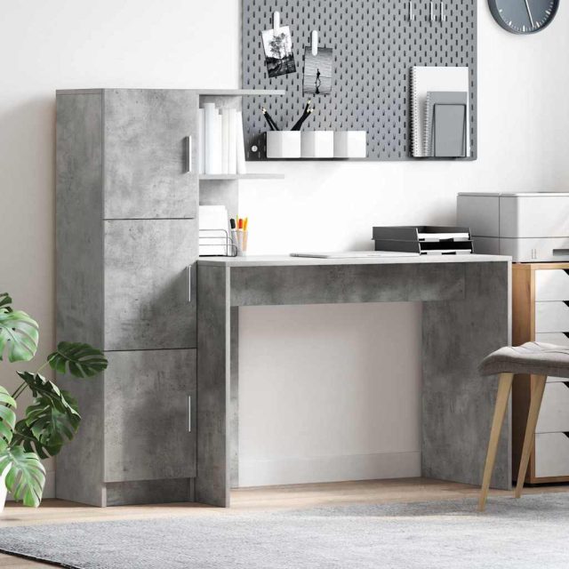 vidaXL Schreibtisch 2 pcs Beton Grau