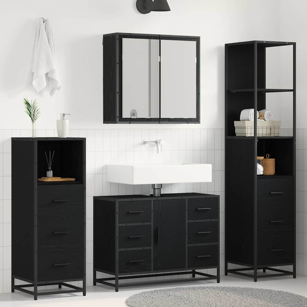 vidaXL Badezimmermöbel-Set 3 pcs Schwarz Eichen-Optik Holzwerkstoff