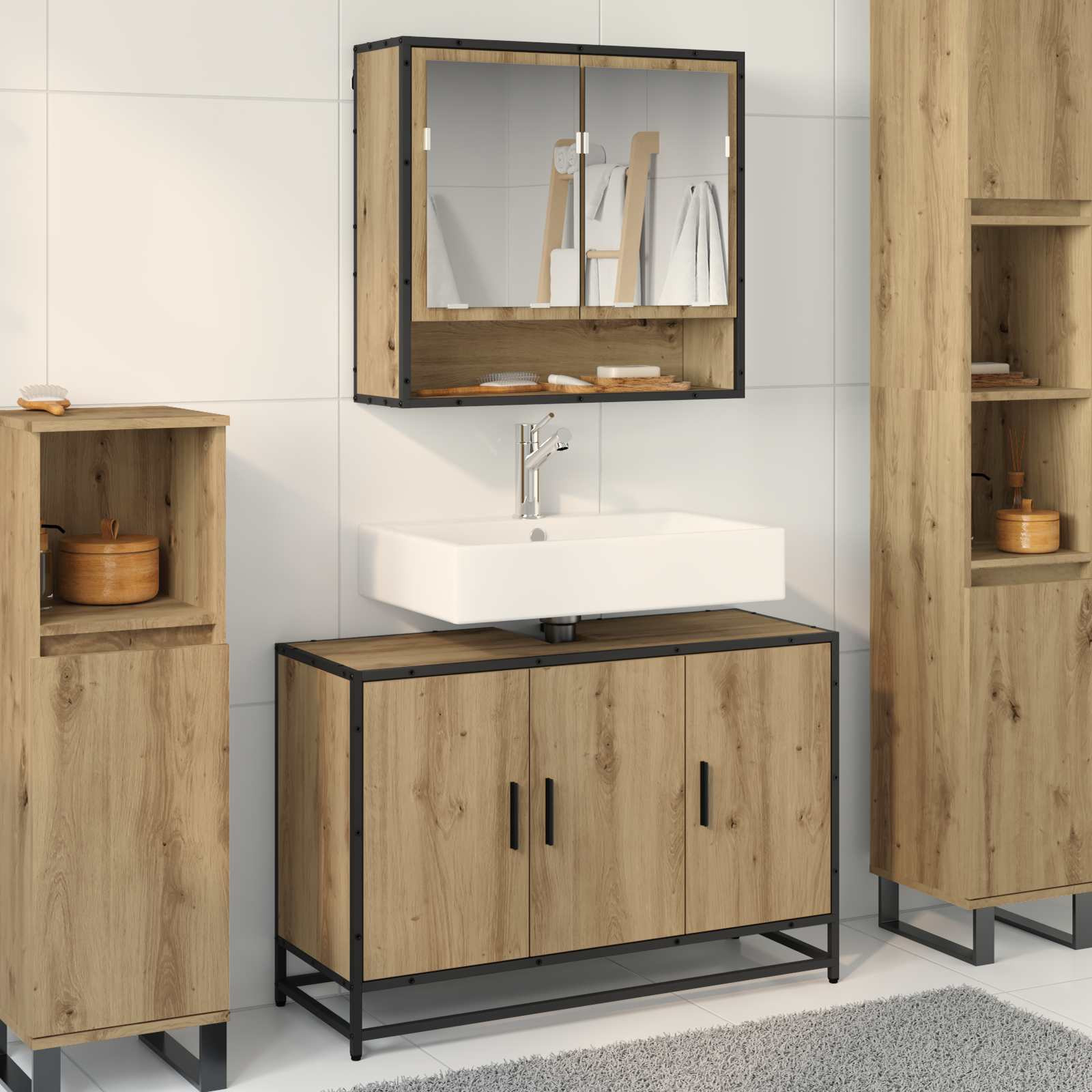 vidaXL Badezimmermöbel-Set 2 Stk. Artisan-Eiche 90 x 33 x 60 cm