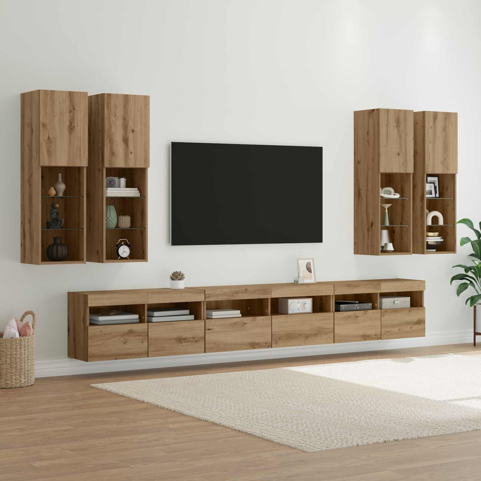 vidaXL TV-Wandregal-Set 7 pcs Artisan-Eiche Holzwerkstoff