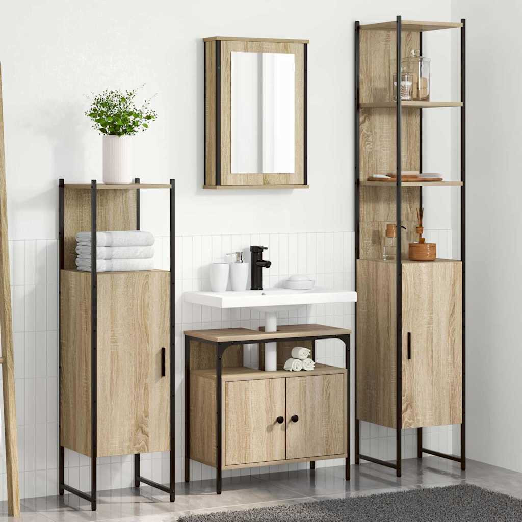 vidaXL Badezimmermöbel-Set mit Regal 4 pcs Sonoma-Eiche Holzwerkstoff