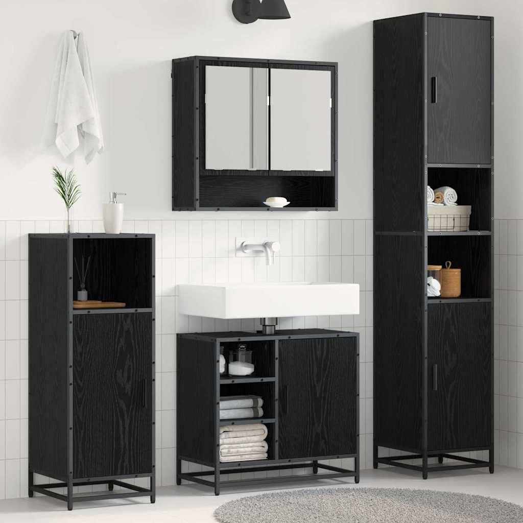 vidaXL Badezimmermöbel-Set 4 pcs Schwarz Eichen-Optik Holzwerkstoff