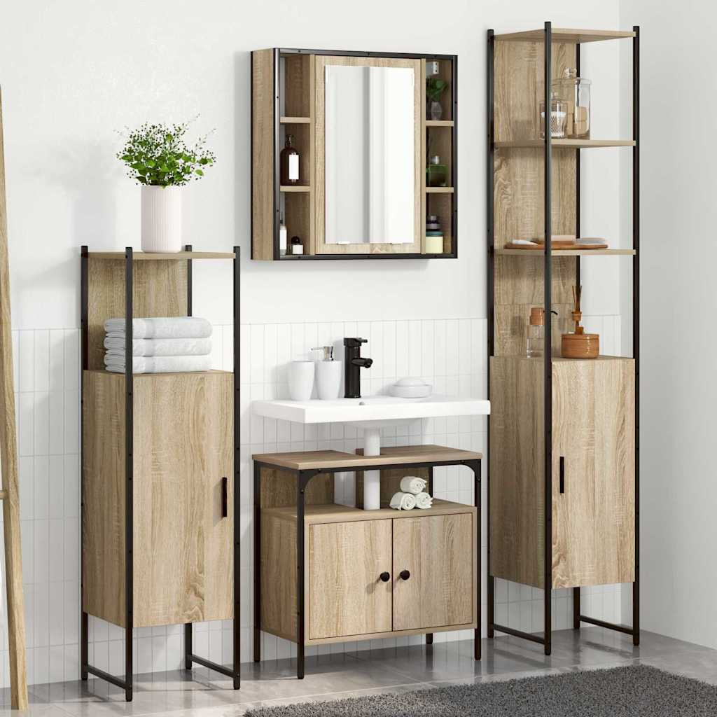 vidaXL Badezimmermöbel-Set mit Regal 4 pcs Sonoma-Eiche Holzwerkstoff