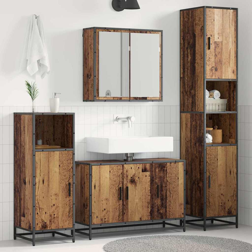 vidaXL Badezimmermöbel-Set mit Regal 3 pcs Altholz Holzwerkstoff