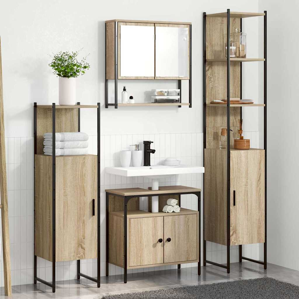 vidaXL Badezimmermöbel-Set mit Regal 4 pcs Sonoma-Eiche Holzwerkstoff