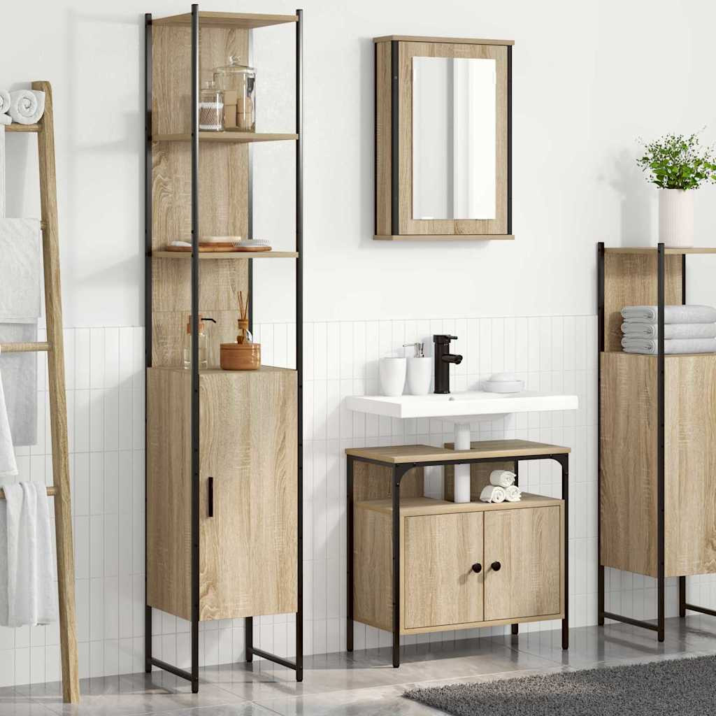vidaXL Badezimmermöbel-Set mit Regal 3 pcs Sonoma-Eiche Holzwerkstoff