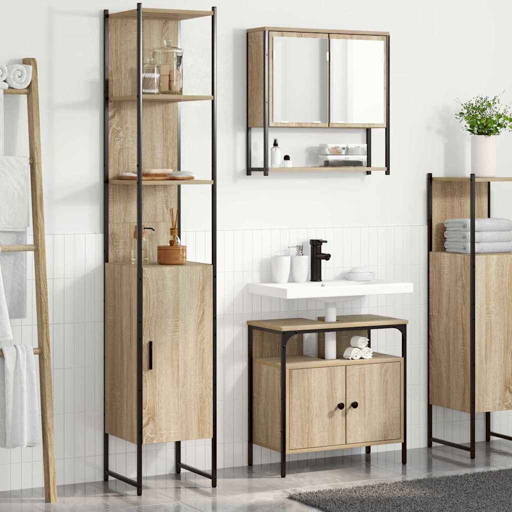 vidaXL Badezimmermöbel-Set mit Regal 3 pcs Sonoma-Eiche Holzwerkstoff