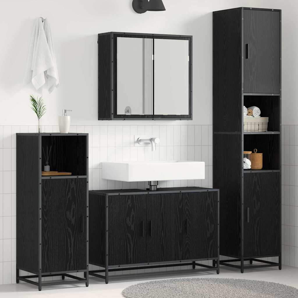 vidaXL Badezimmermöbel-Set 3 pcs Schwarz Eichen-Optik Holzwerkstoff