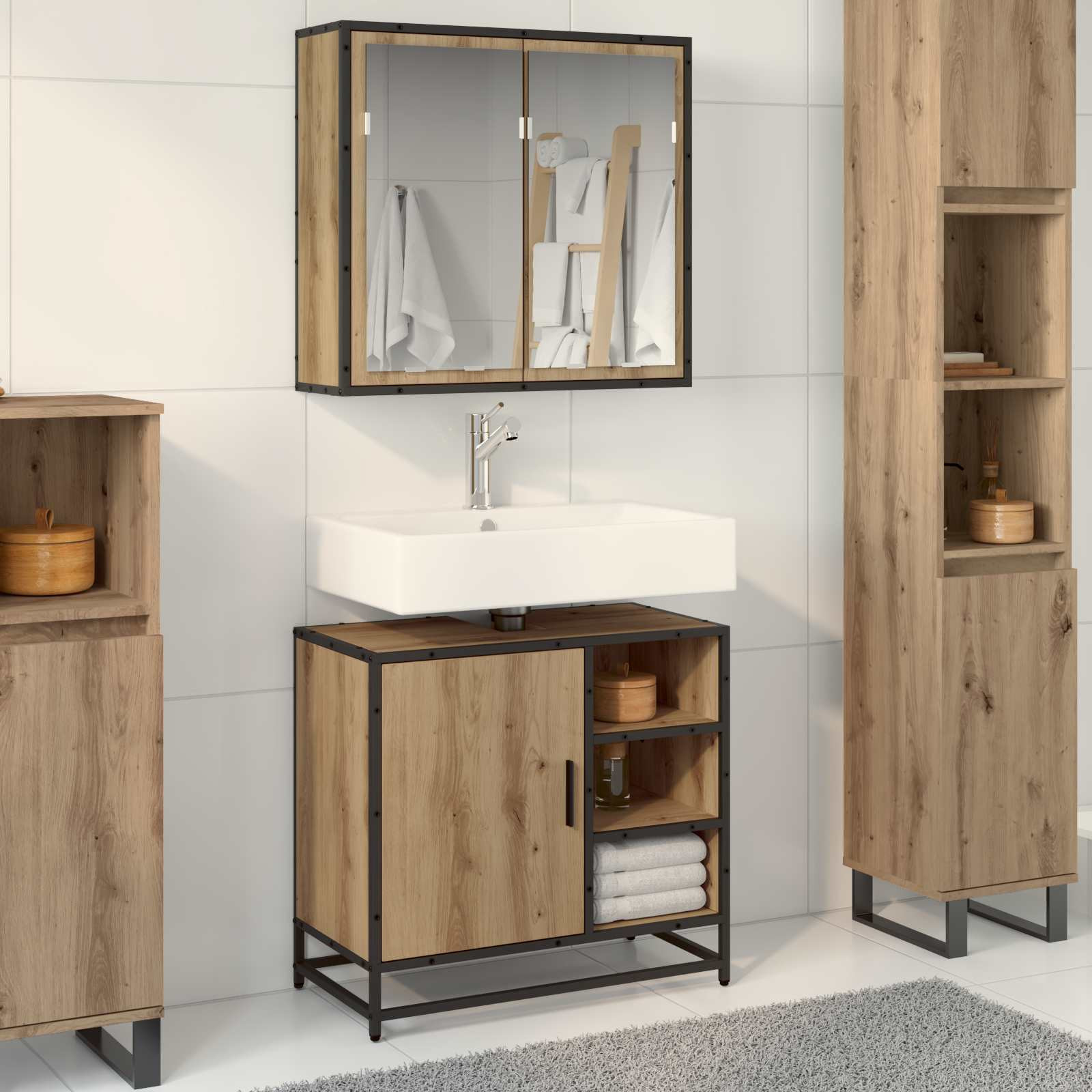 vidaXL Badezimmermöbel-Set 2 Stk. Artisan-Eiche 65 x 33 x 60 cm