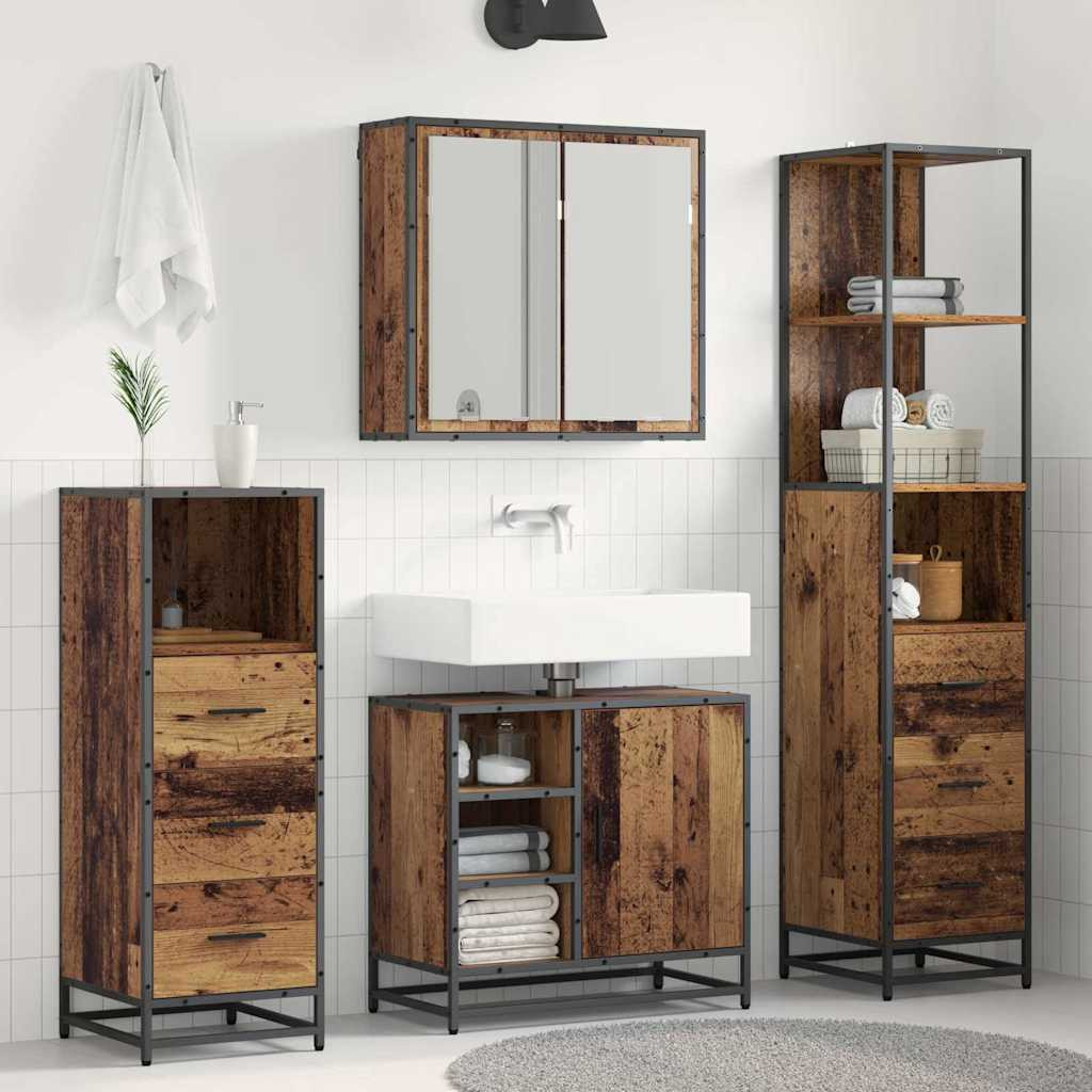 vidaXL Badezimmermöbel-Set mit Schubladen 4 pcs Altholz Holzwerkstoff
