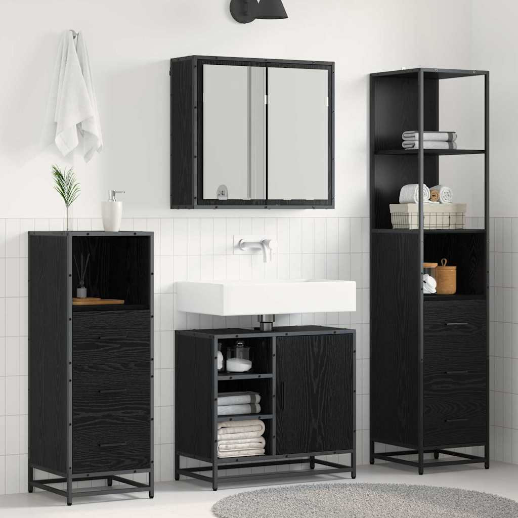 vidaXL Badezimmermöbel-Set 4 pcs Schwarz Eichen-Optik Holzwerkstoff