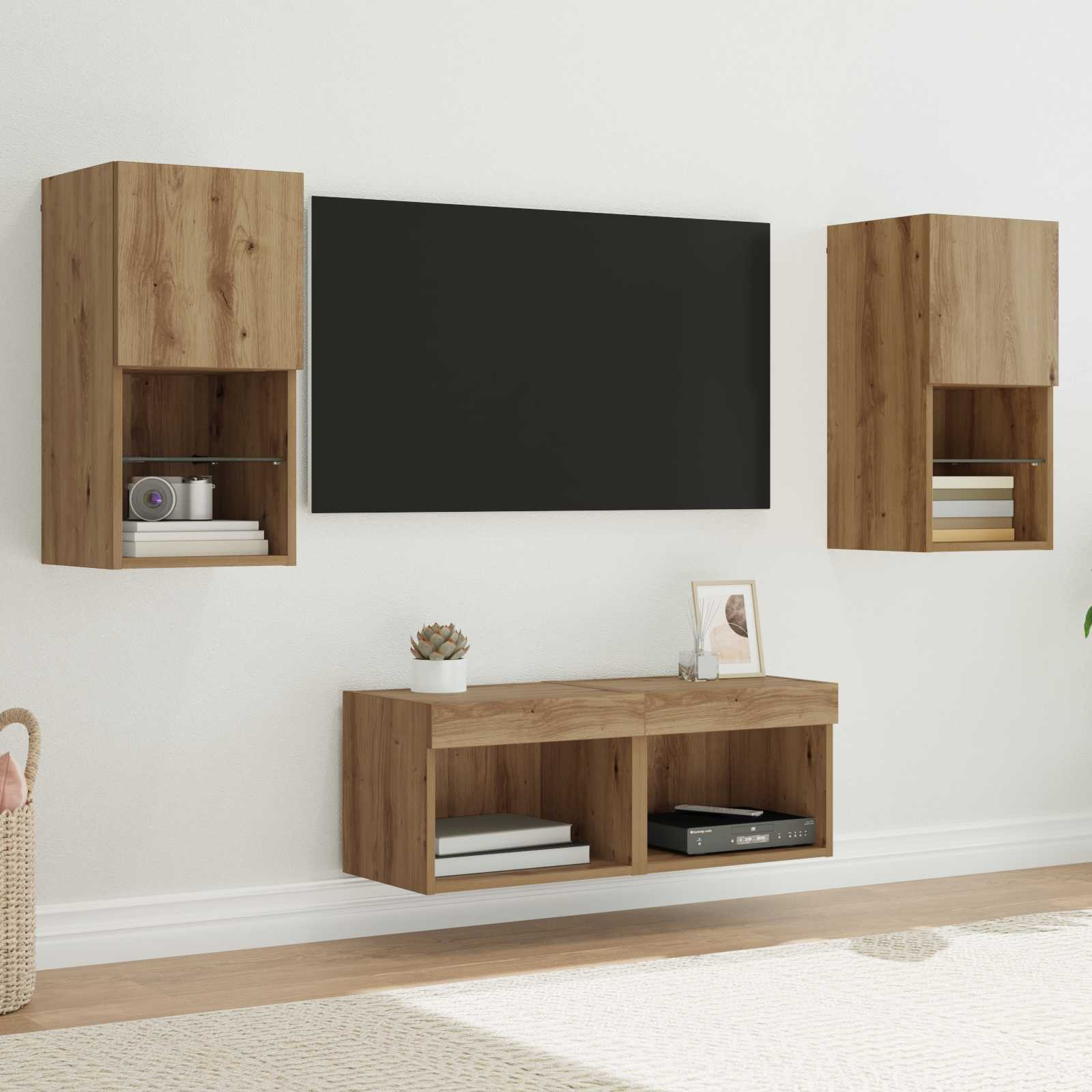 vidaXL TV-Wandregale 4 pcs Artisan-Eiche Holzwerkstoff