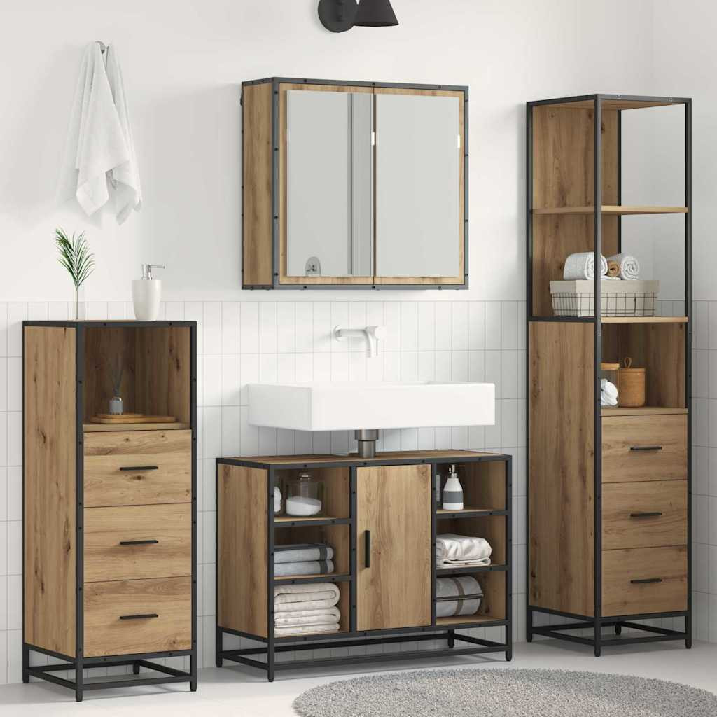vidaXL Badezimmermöbel-Set 3 Stk. Artisan-Eiche 80 x 33 x 60 cm