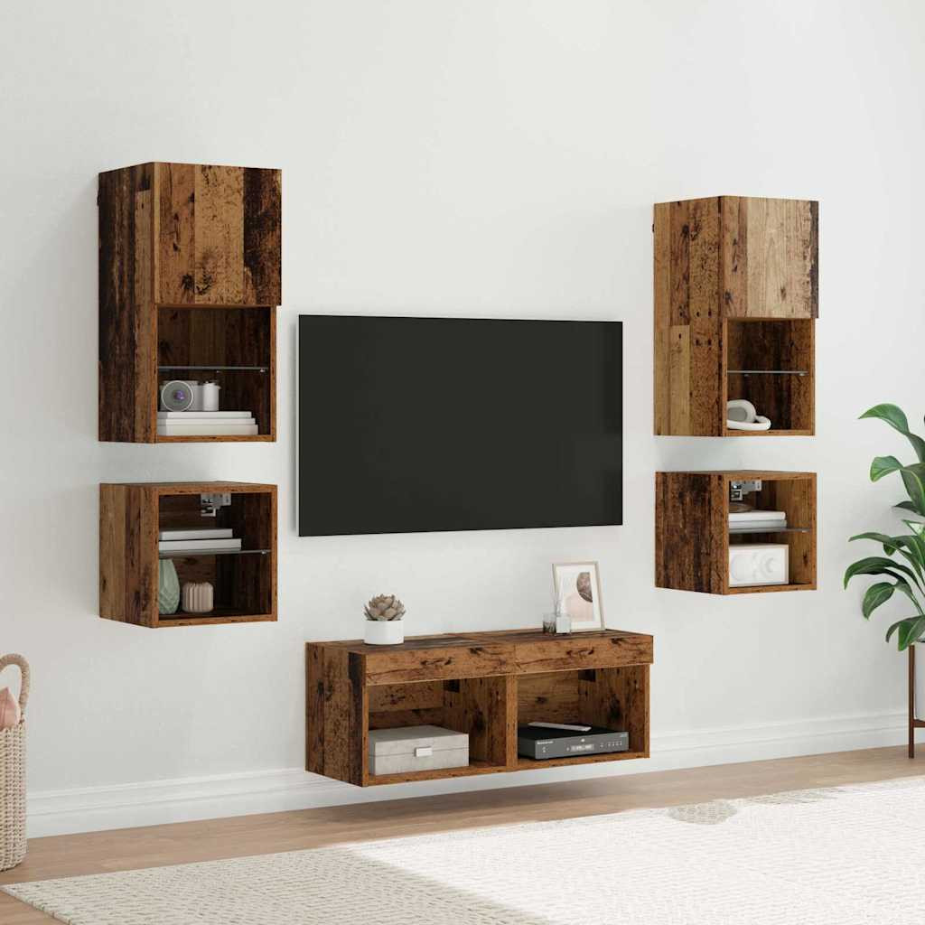 vidaXL TV-Wandgeräte 8 pcs Altholz Holzwerkstoff