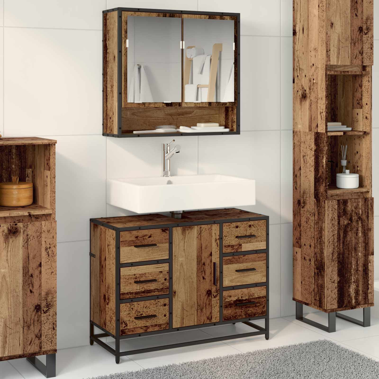 vidaXL Badezimmermöbel-Set mit Schubladen 2 pcs Altholz Holzwerkstoff