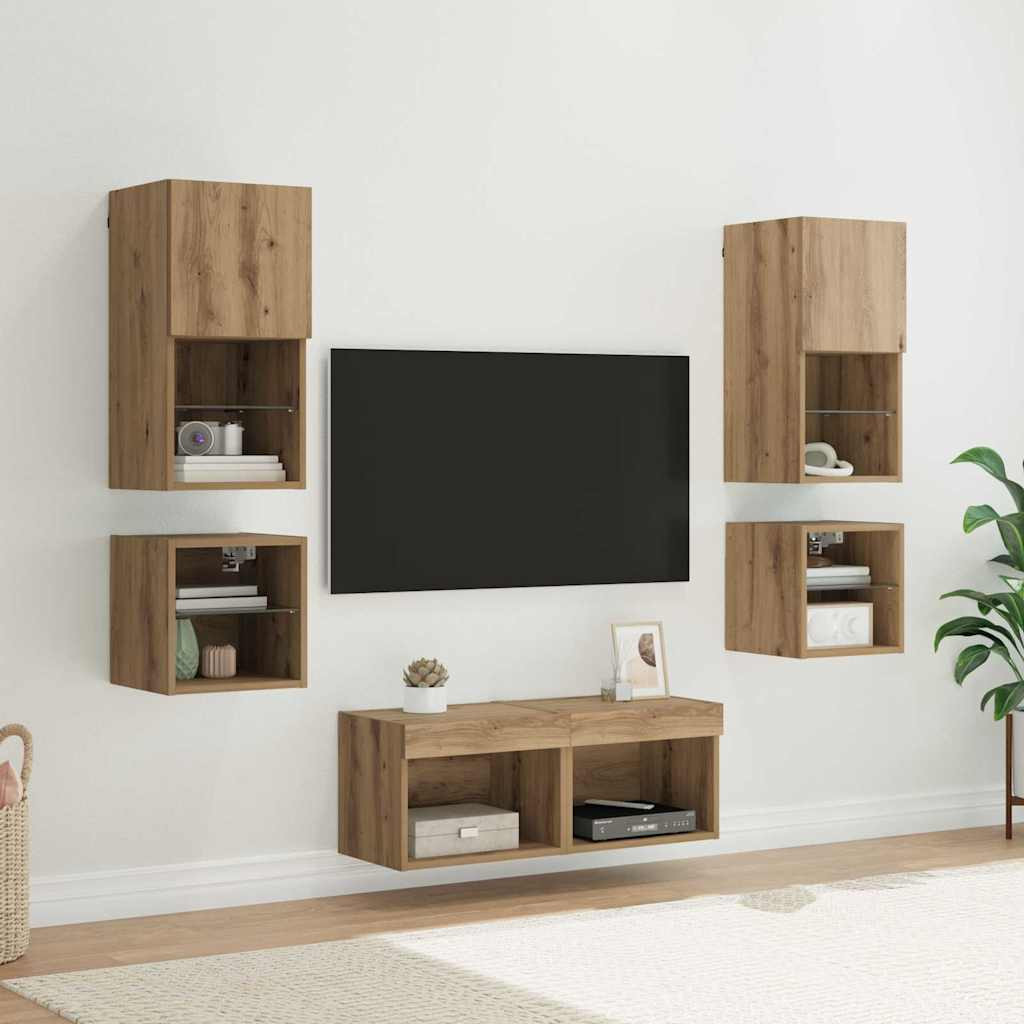 vidaXL TV-Wandgeräte 8 pcs Artisan-Eiche Holzwerkstoff