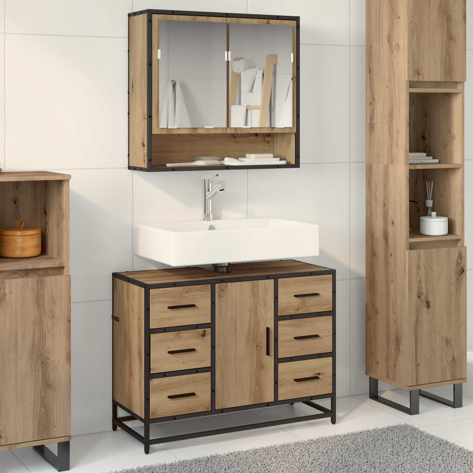 vidaXL Badezimmermöbel-Set 2 Stk. Artisan-Eiche 80 x 33 x 60 cm