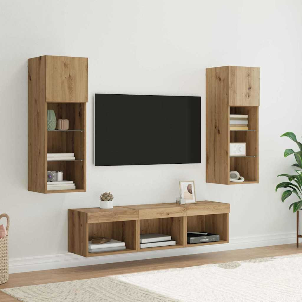 vidaXL TV-Wandgeräte 5 pcs Schwarz Eichen-Optik Holzwerkstoff