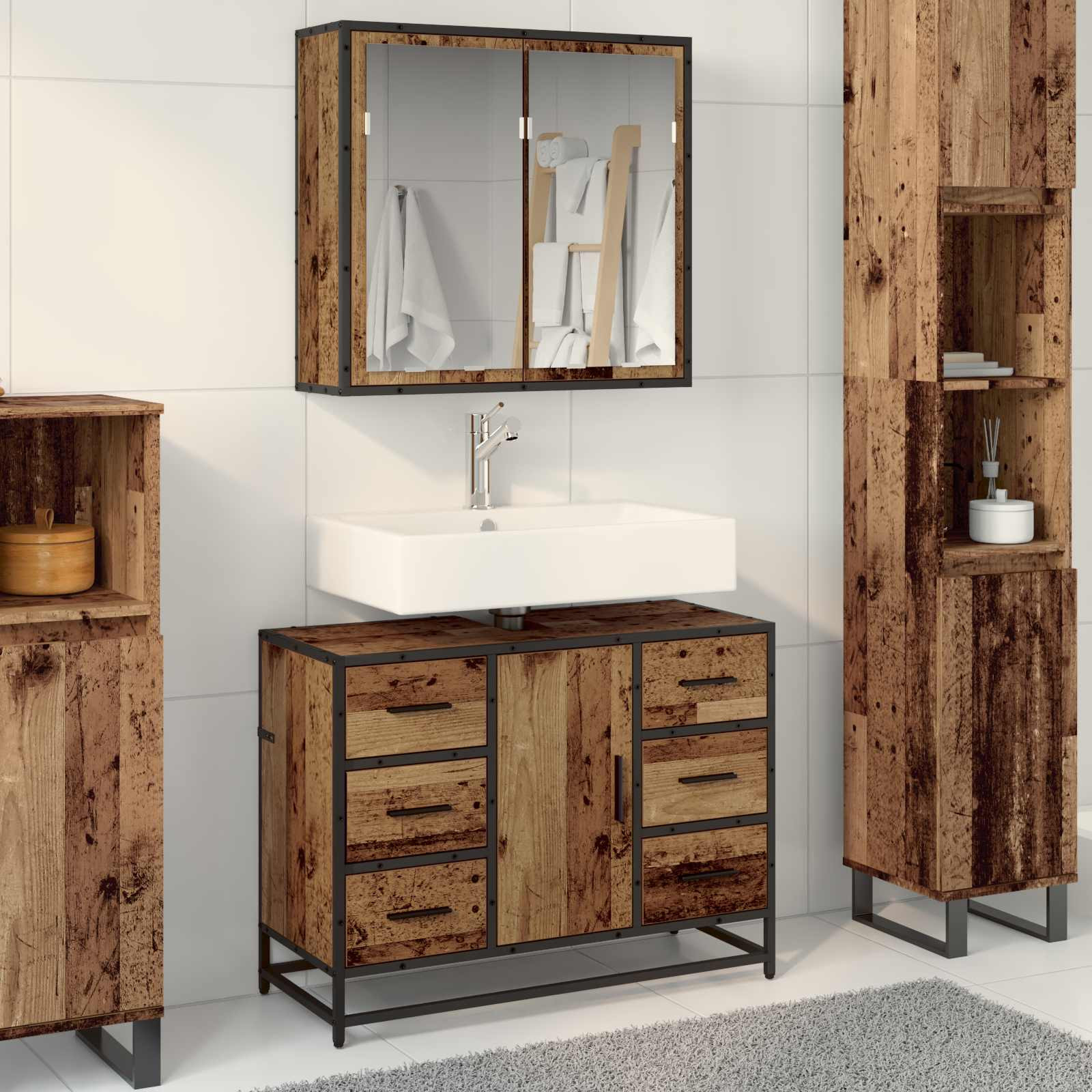 vidaXL Badezimmermöbel-Set mit Schubladen 2 pcs Altholz Holzwerkstoff