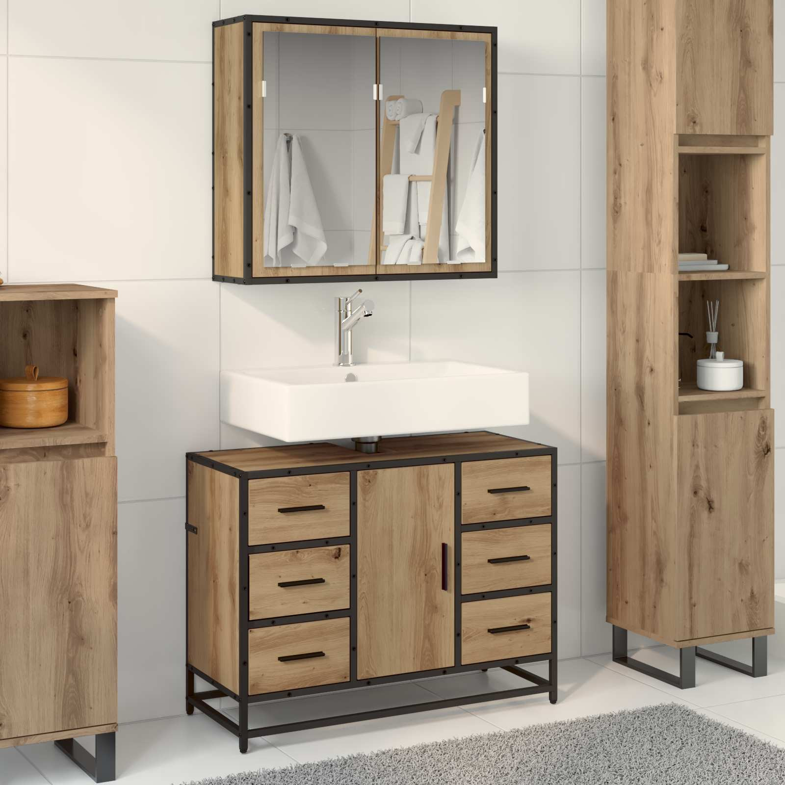 vidaXL Badezimmermöbel-Set 2 Stk. Artisan-Eiche 80 x 33 x 60 cm