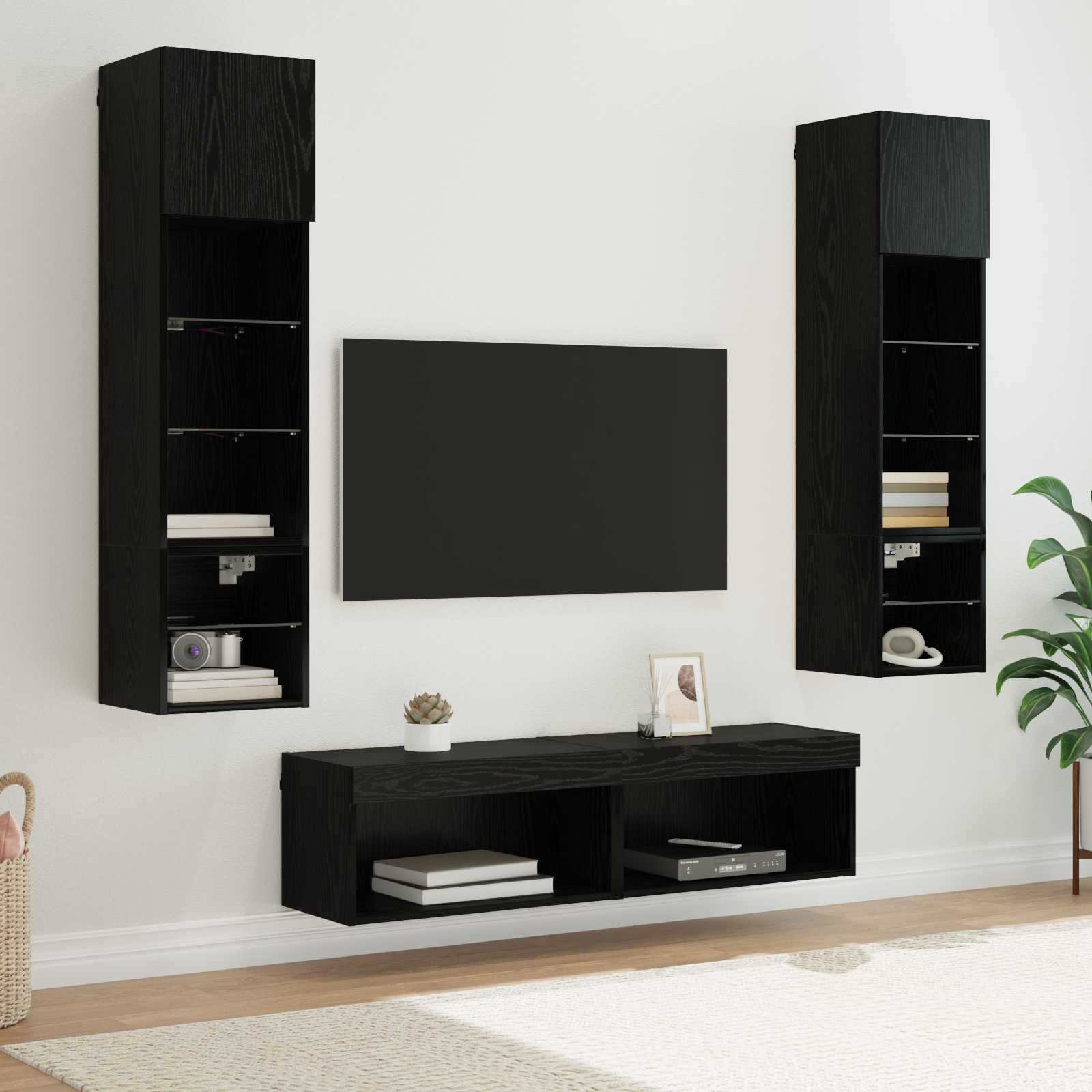 vidaXL TV-Wandmöbel 6 pcs Schwarz Eichen-Optik Holzwerkstoff