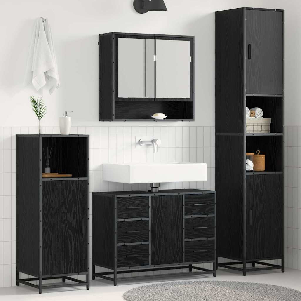 vidaXL Badezimmermöbel-Set 4 pcs Schwarz Eichen-Optik Holzwerkstoff