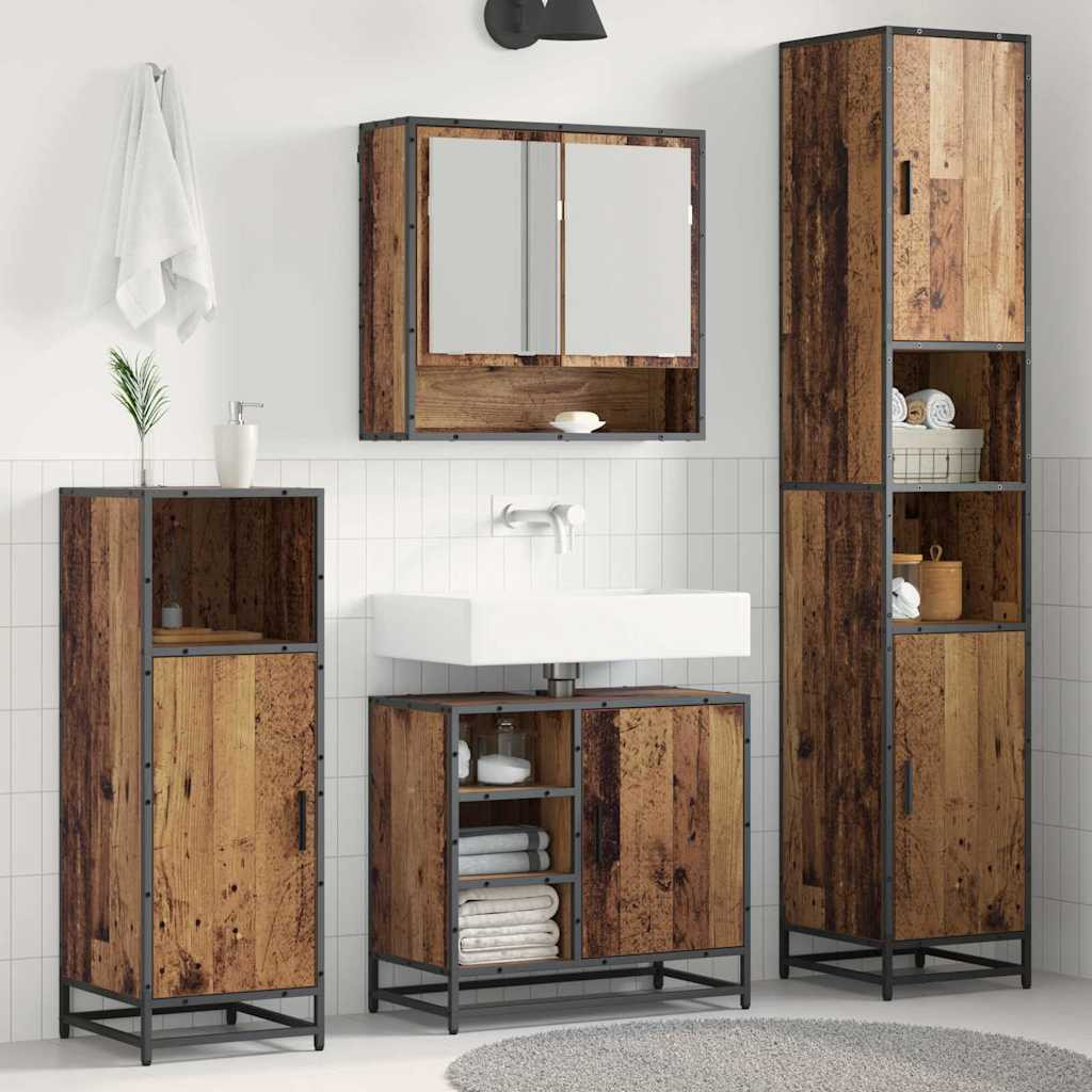 vidaXL Badezimmermöbel-Set mit Regal 3 pcs Altholz Holzwerkstoff