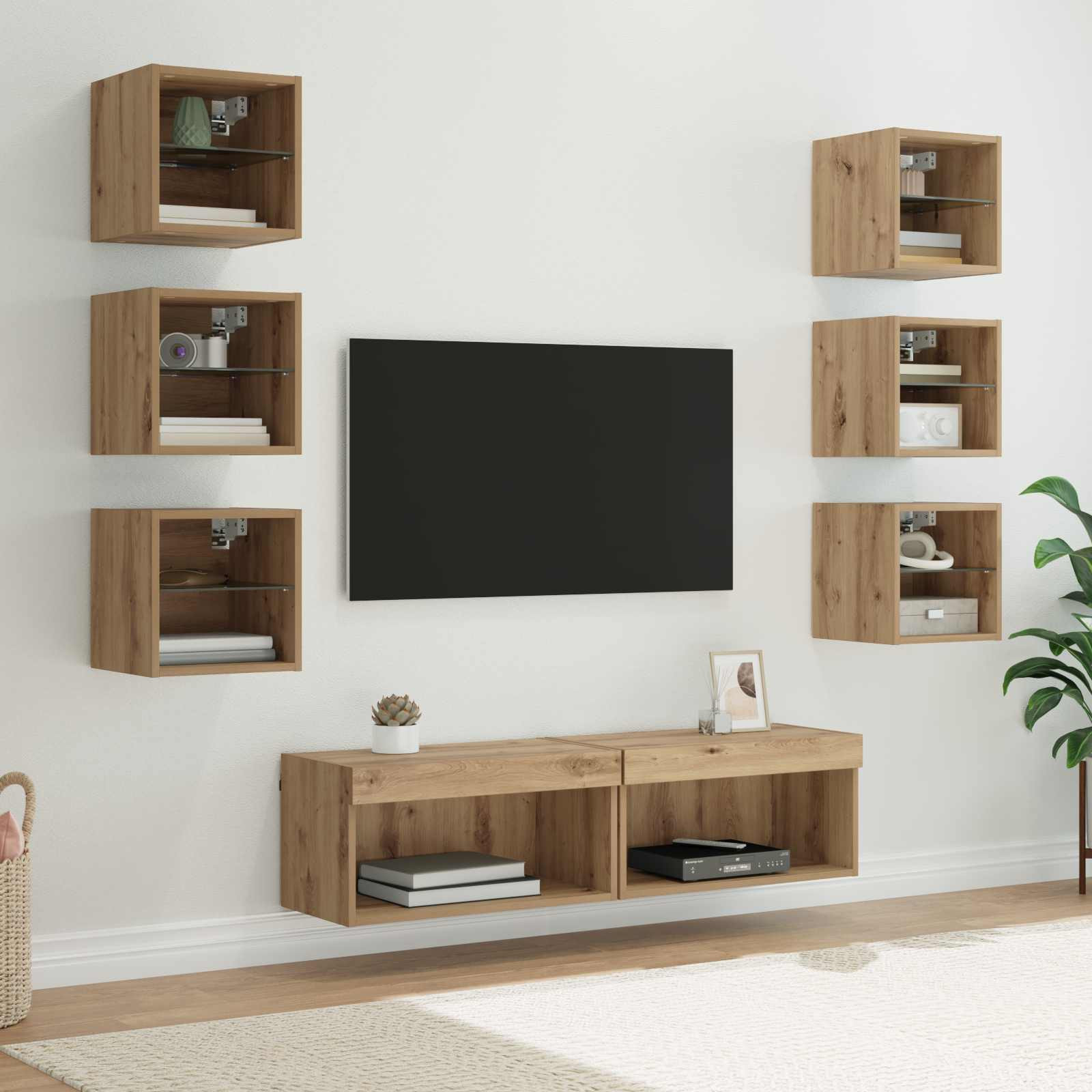 vidaXL TV-Schränk 8 pcs Artisan-Eiche Glas