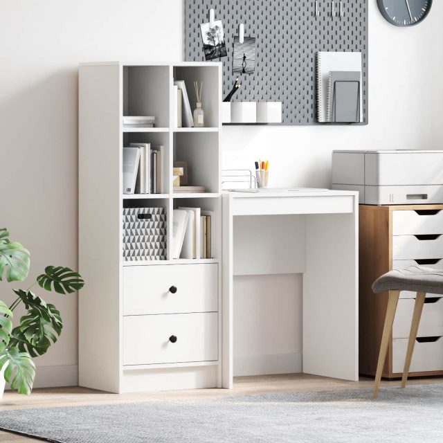 vidaXL Schreibtisch mit Schubladen mit Regal mit Speicher 2 pcs Weiß