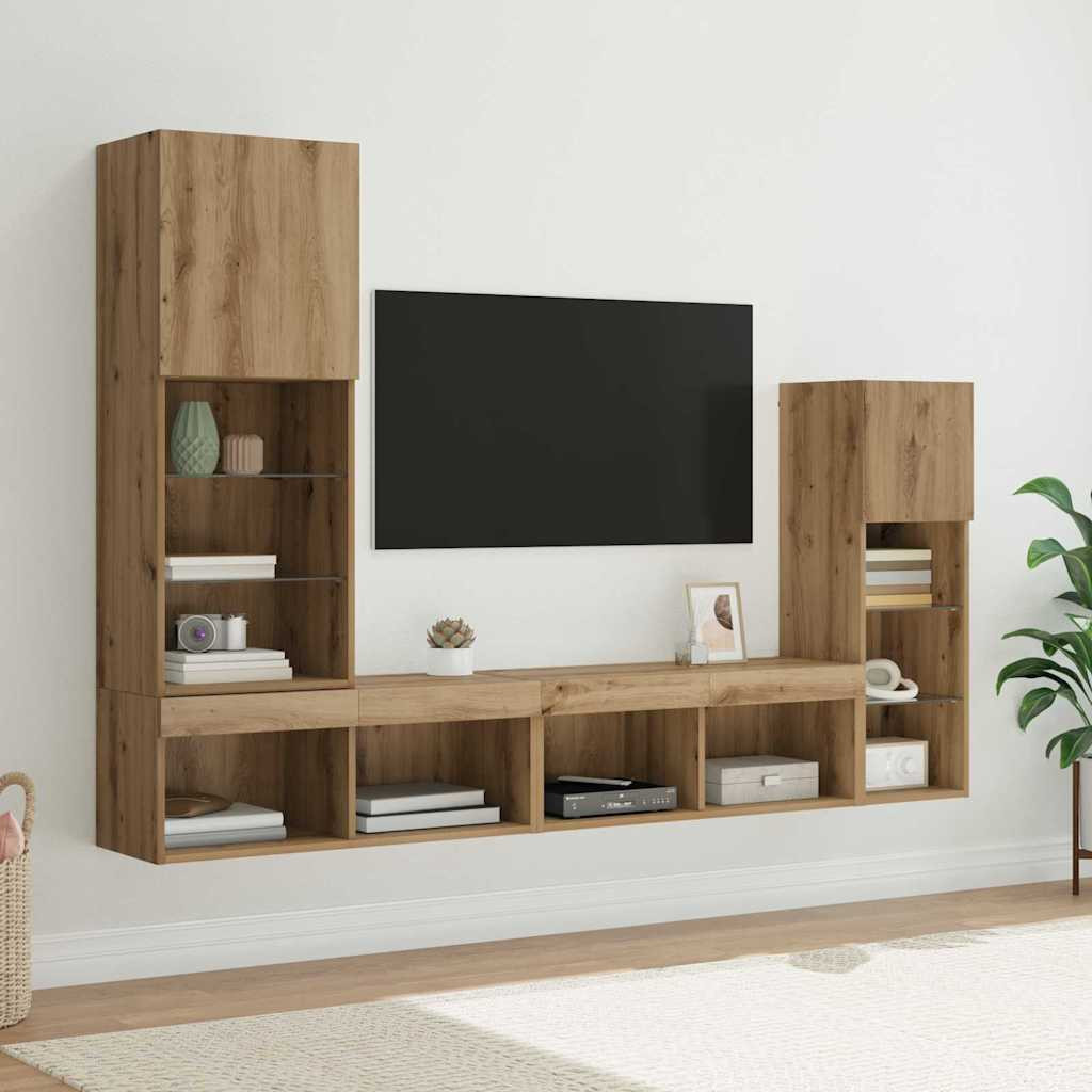 vidaXL TV-Wandgeräte 4 pcs Artisan-Eiche Holzwerkstoff