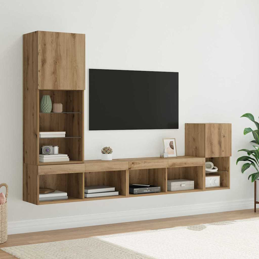 vidaXL TV-Wandgeräte 4 pcs Artisan-Eiche Holzwerkstoff
