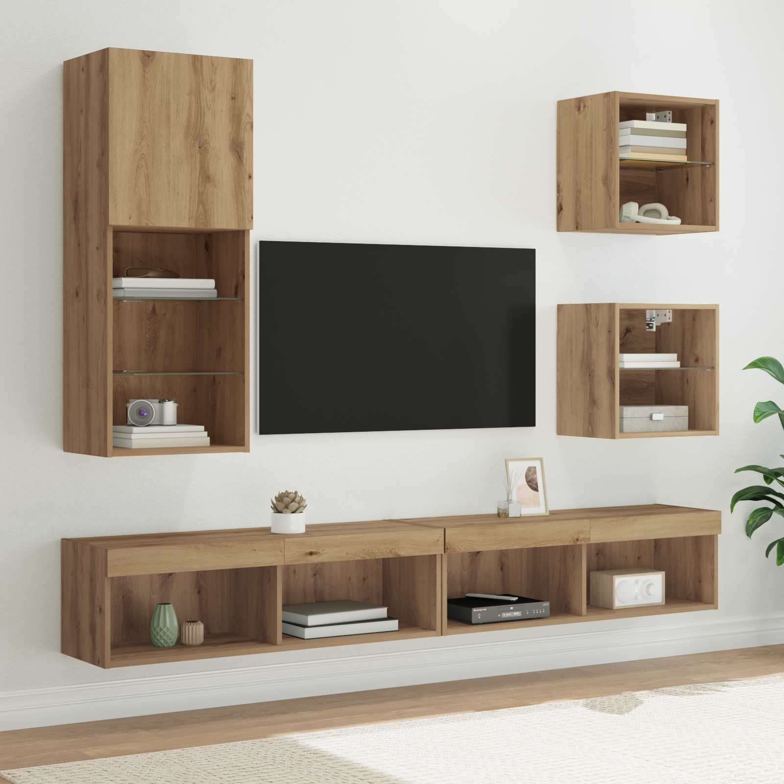 vidaXL TV Wand Einheiten mit LED 5 pcs Artisan-Eiche 100 x 30 x 30 cm