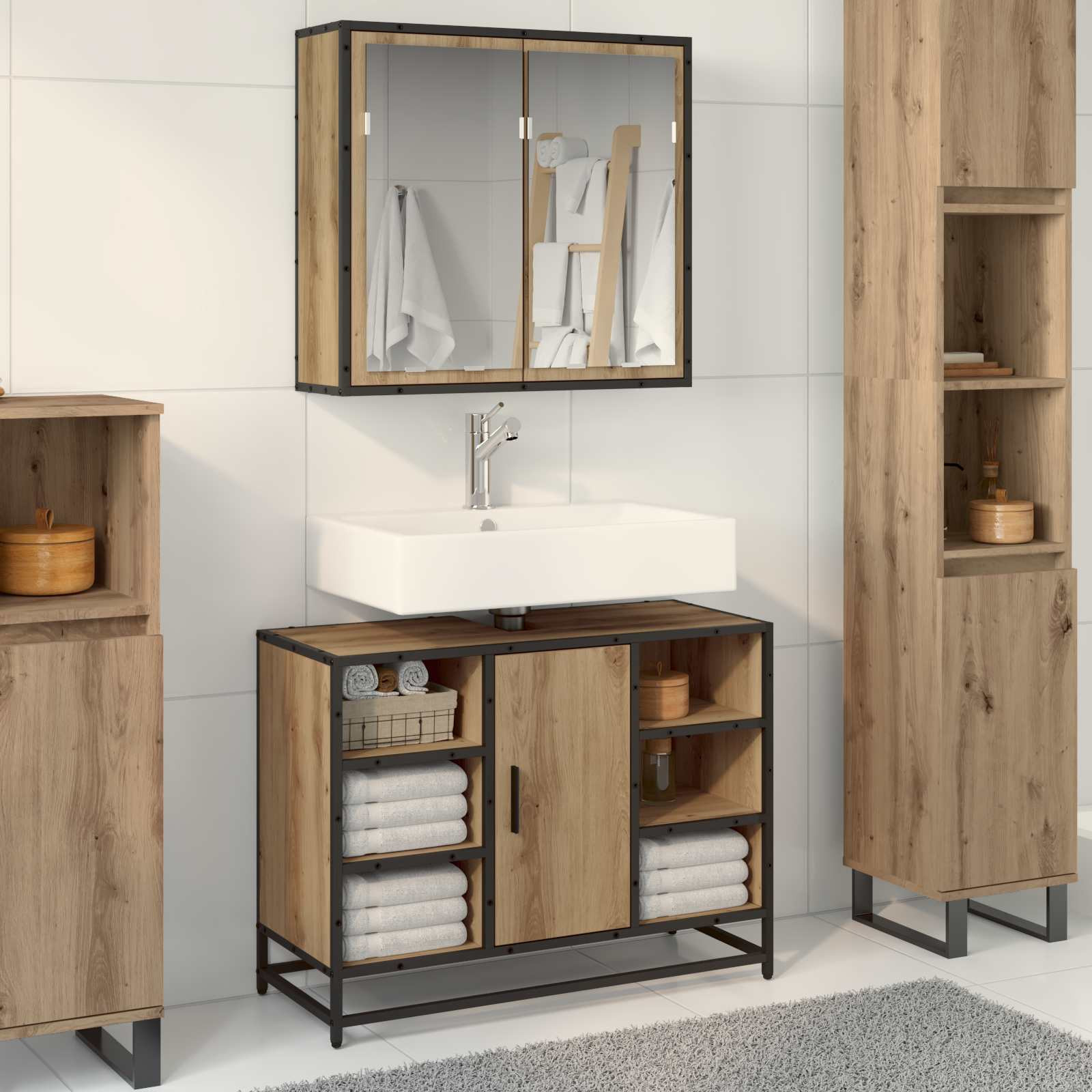 vidaXL Badezimmermöbel-Set 2 Stk. Artisan-Eiche 80 x 33 x 60 cm
