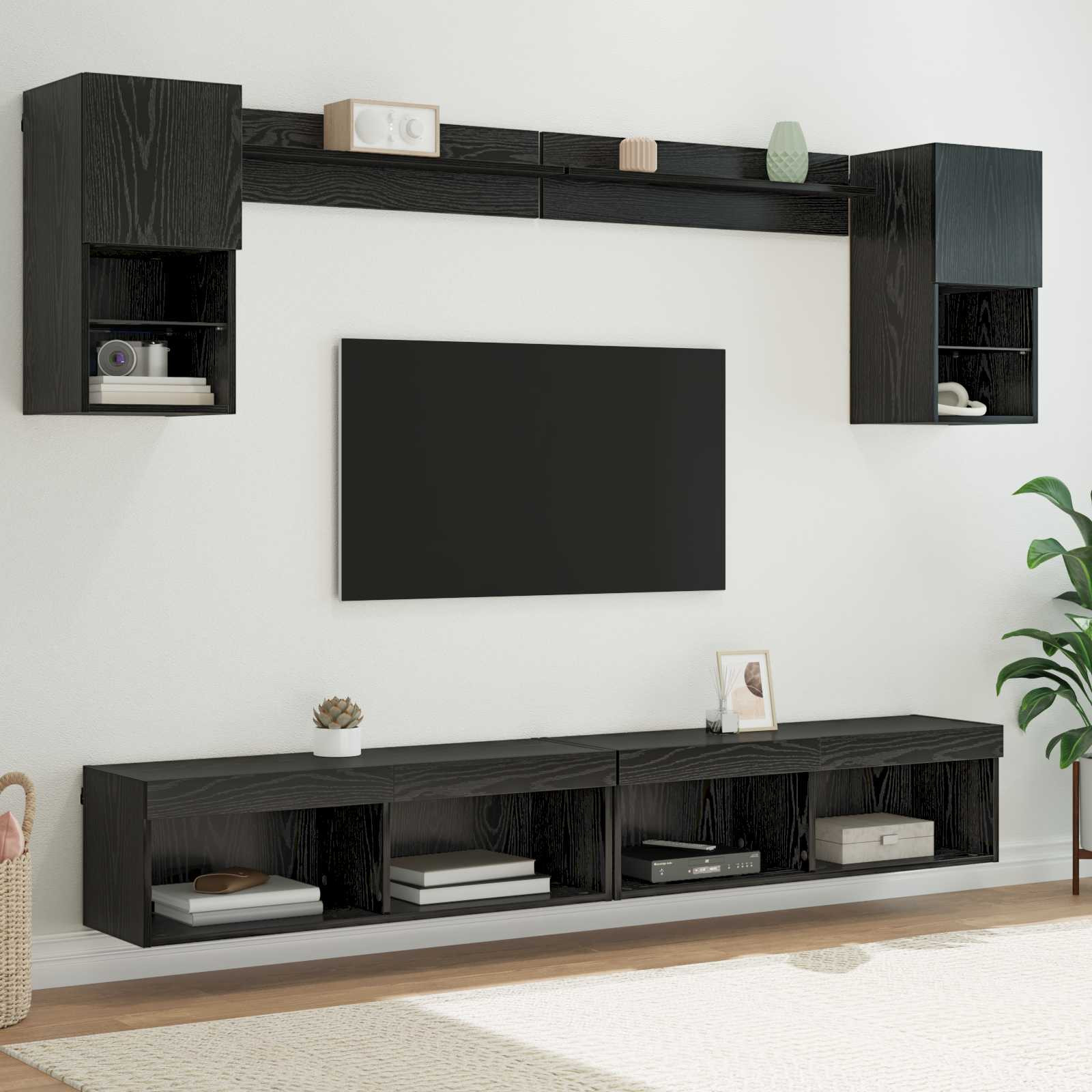 vidaXL TV Wand Einheiten mit LED mit LED 6 pcs Schwarz Eichen-Optik
