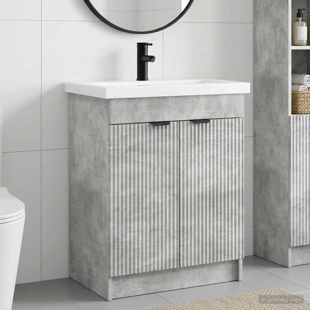 vidaXL Badezimmermöbel-Set Betongrau 56 x 37,5 x 81 cm Holzwerkstoff