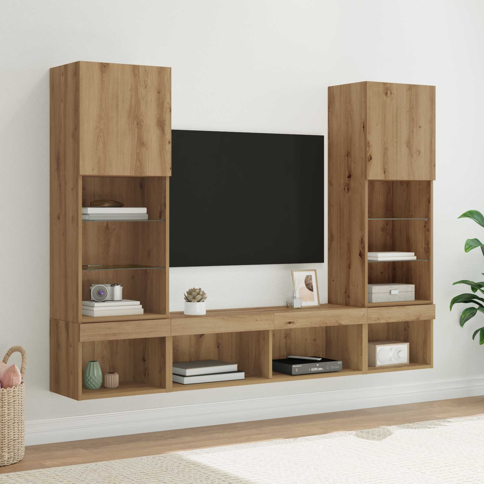vidaXL TV Wand Einheiten mit LED 5 pcs Artisan-Eiche Holzwerkstoff