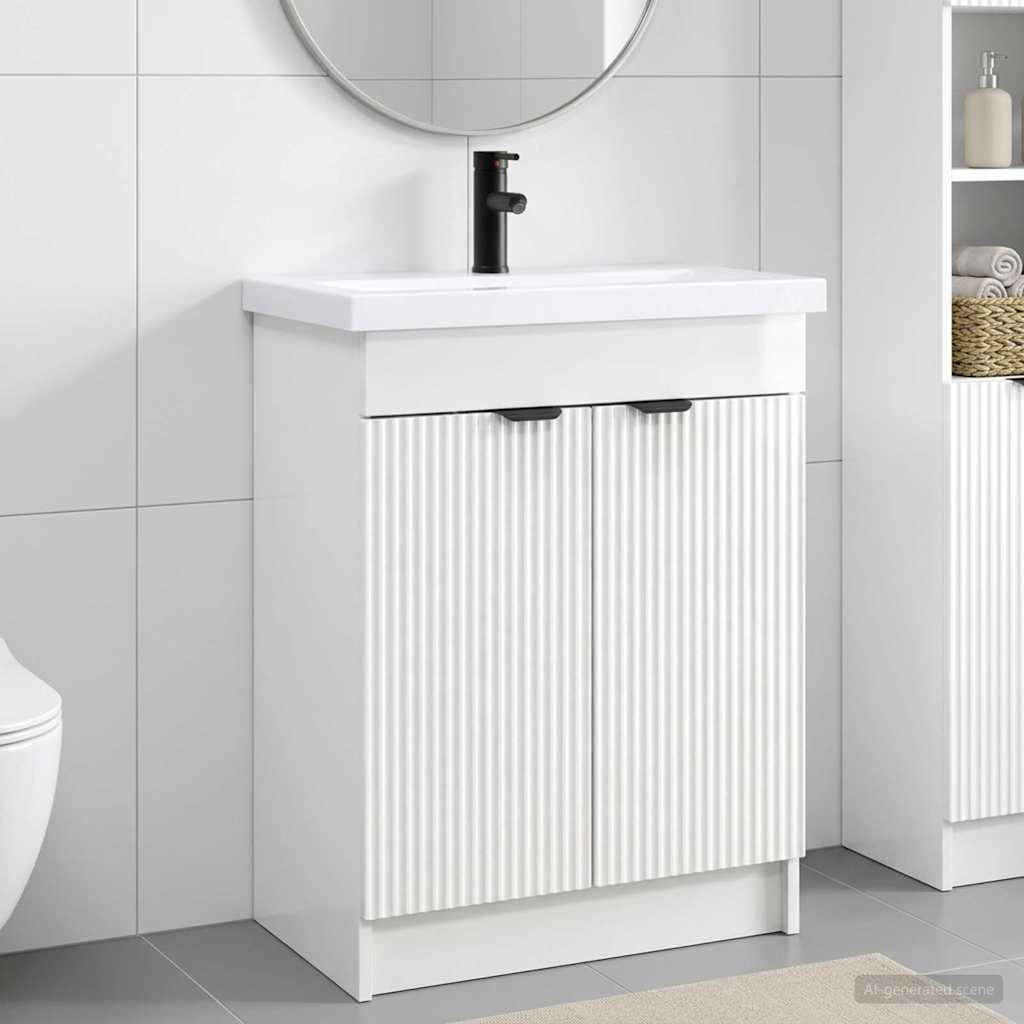 vidaXL Badezimmermöbel-Set Hochglanz Weiß 56 x 37,5 x 81 cm