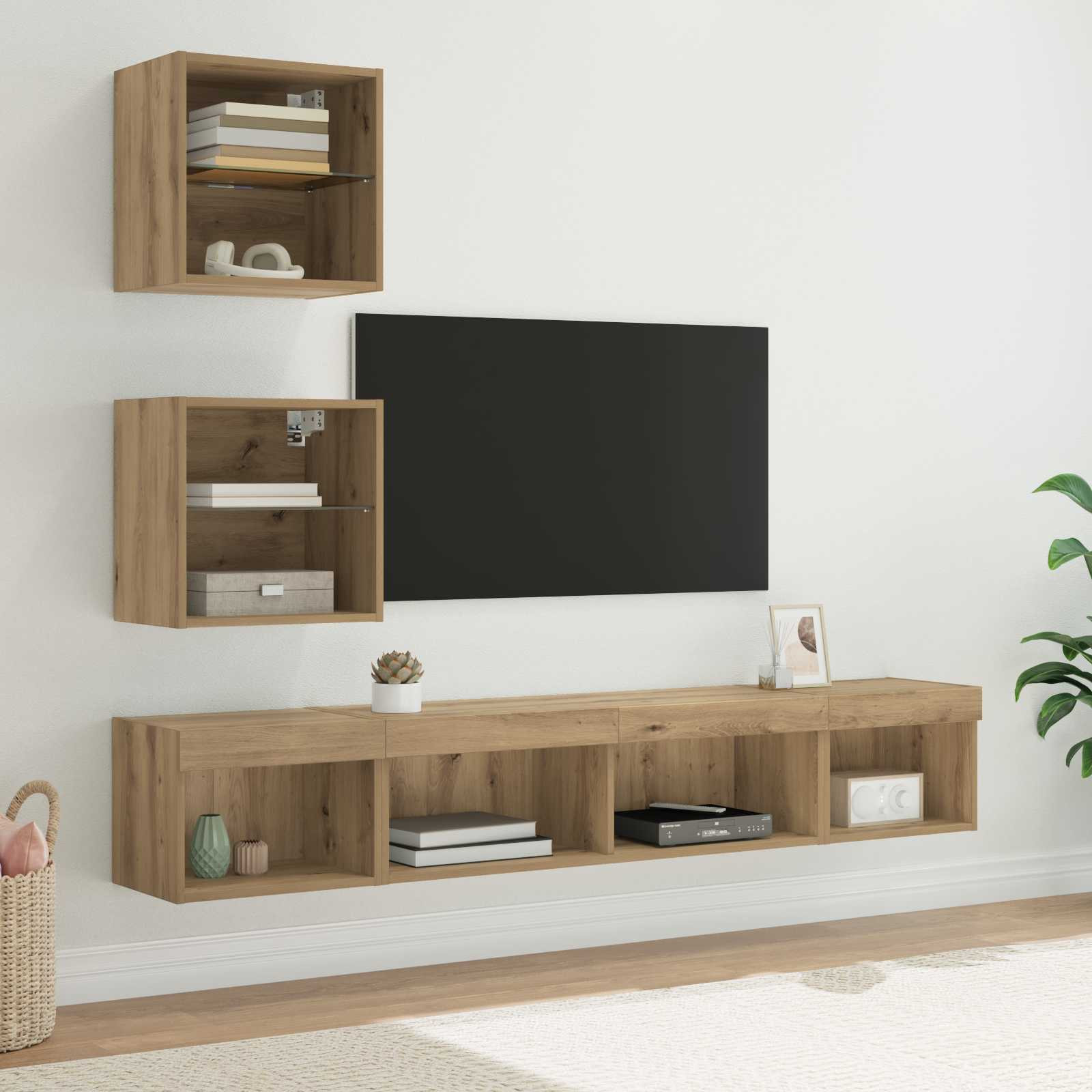 vidaXL TV Wand Einheiten mit LED 5 pcs Artisan-Eiche Holzwerkstoff