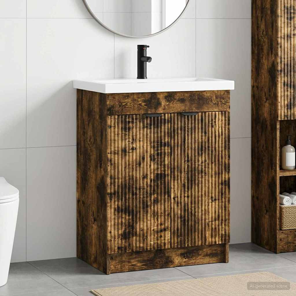 vidaXL Badezimmermöbel-Set Geräucherte Eiche 56 x 37,5 x 81 cm
